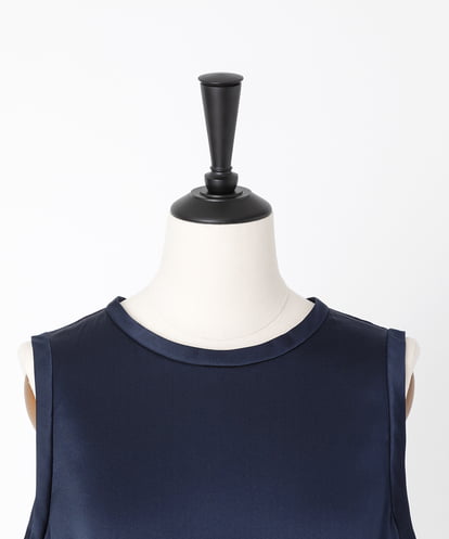 EAUVIRE ウォッシャブルシルクノースリーブブラウス ネイビー