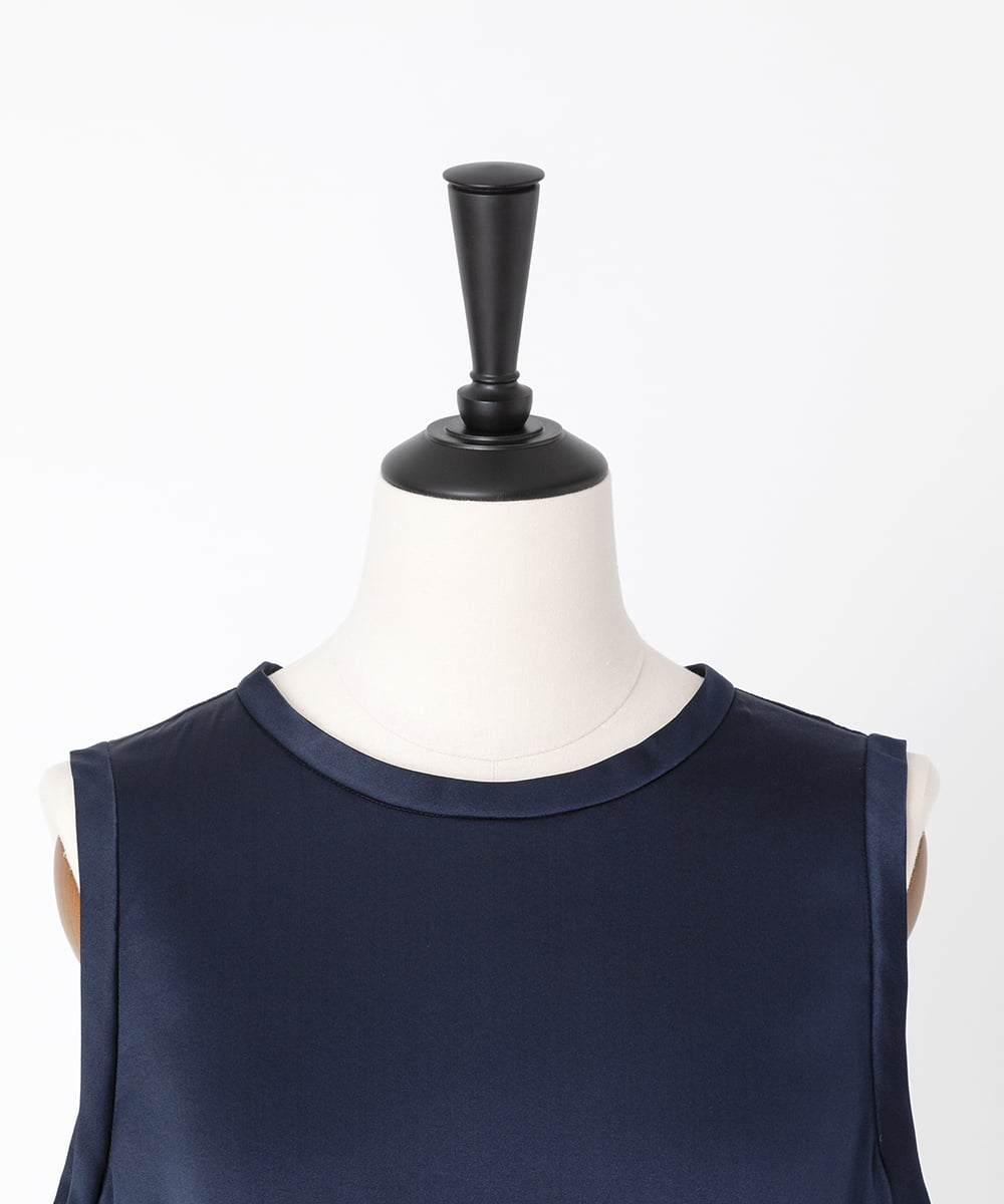 EAUVIRE ウォッシャブルシルクノースリーブブラウス ネイビー