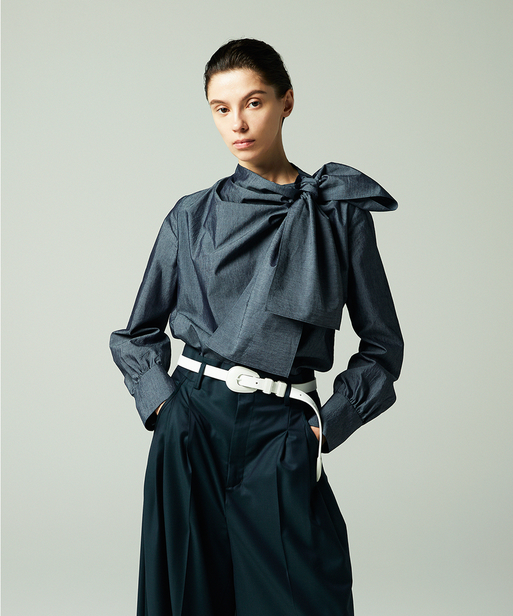 シャンブレーボウタイブラウス