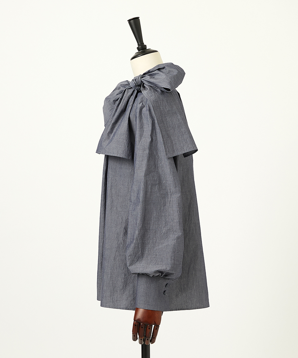 EAUVIRE シャンブレーボウタイブラウス ネイビー