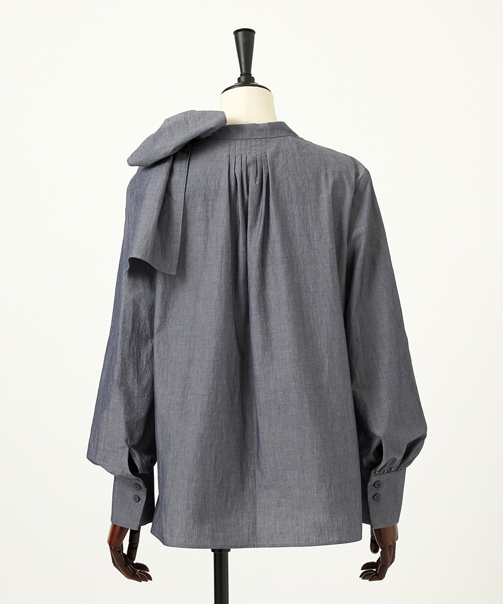 EAUVIRE シャンブレーボウタイブラウス ネイビー