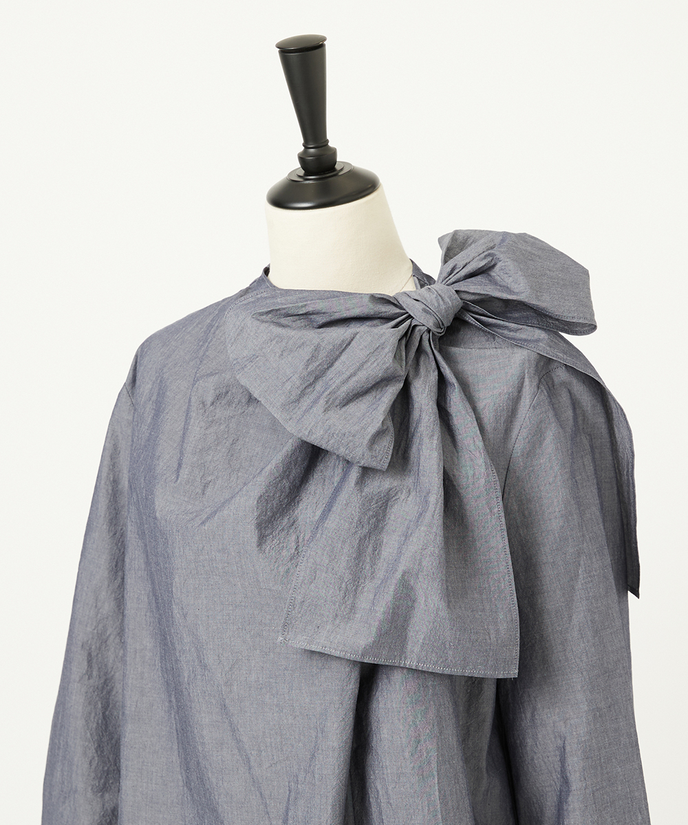 EAUVIRE シャンブレーボウタイブラウス ネイビー