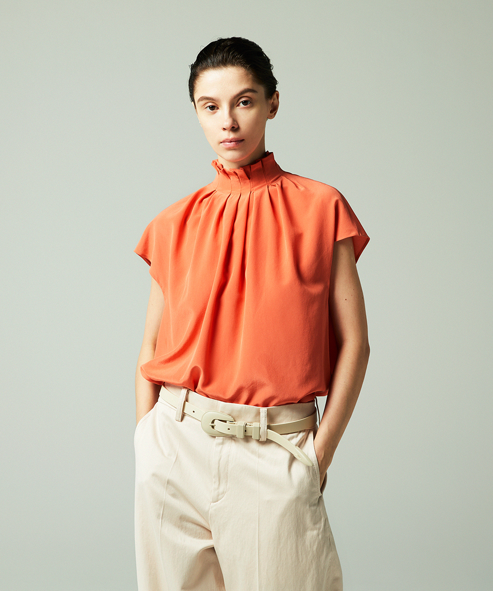 EAUVIRE タックハイネックブラウス オレンジ