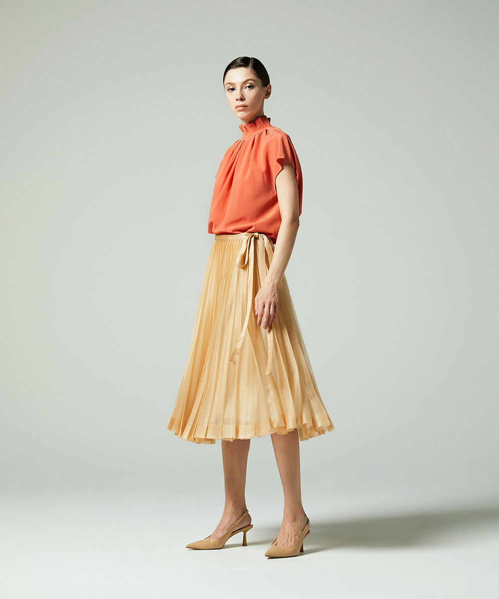 EAUVIRE タックハイネックブラウス ホワイト