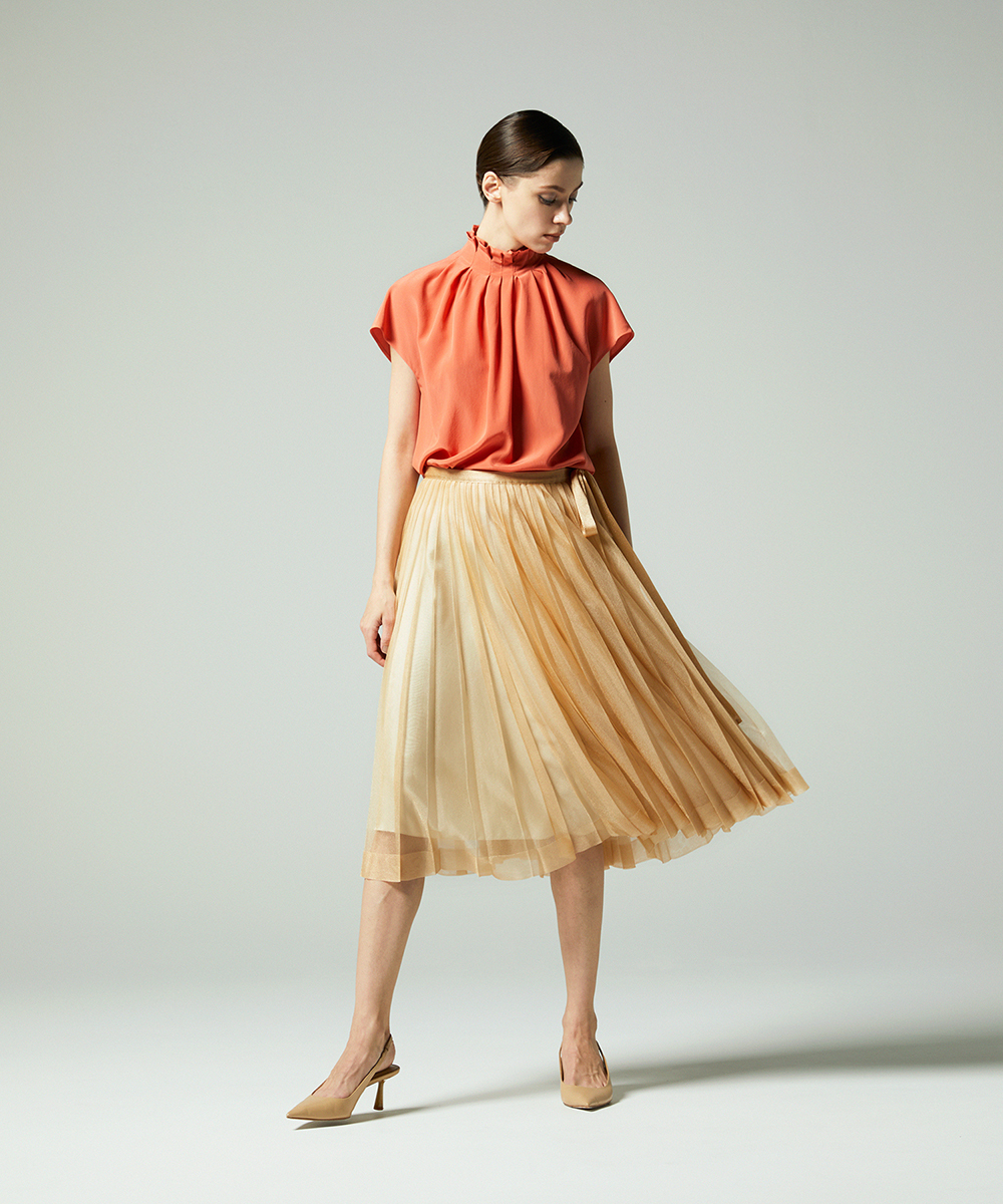 EAUVIRE タックハイネックブラウス ホワイト