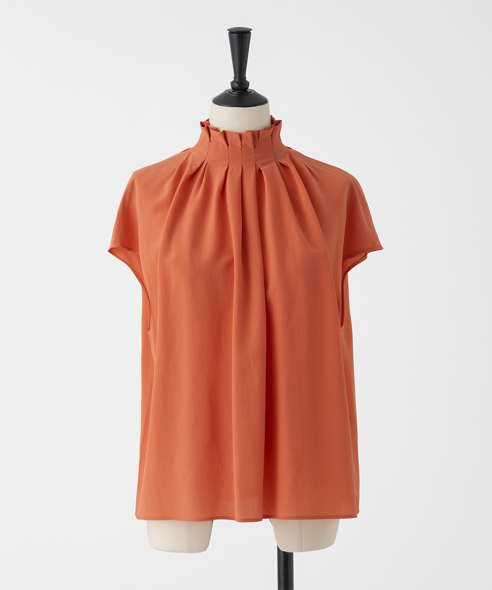 EAUVIRE タックハイネックブラウス ホワイト