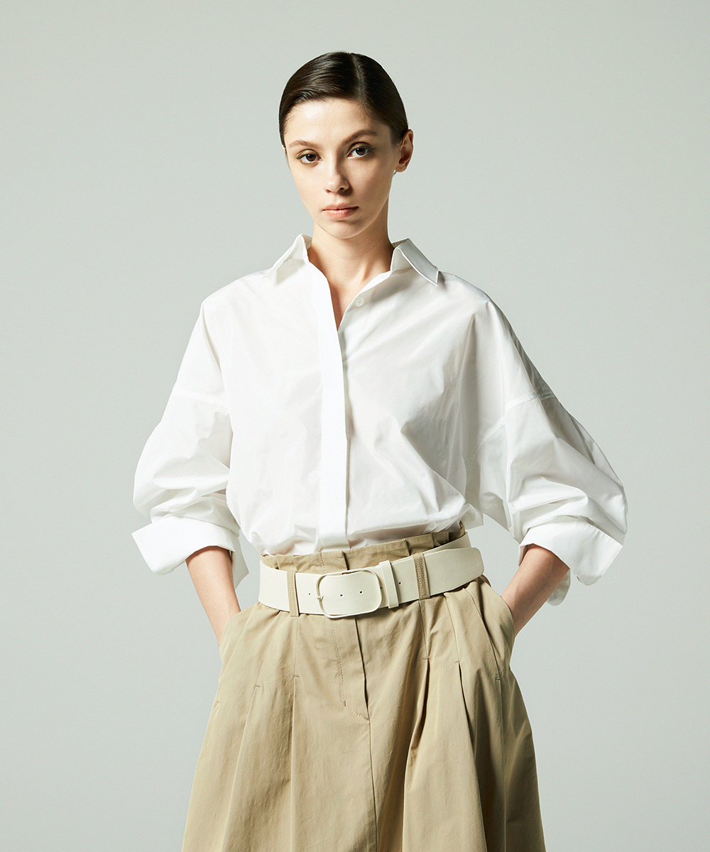 EAUVIRE タフタドルマンシャツ ホワイト