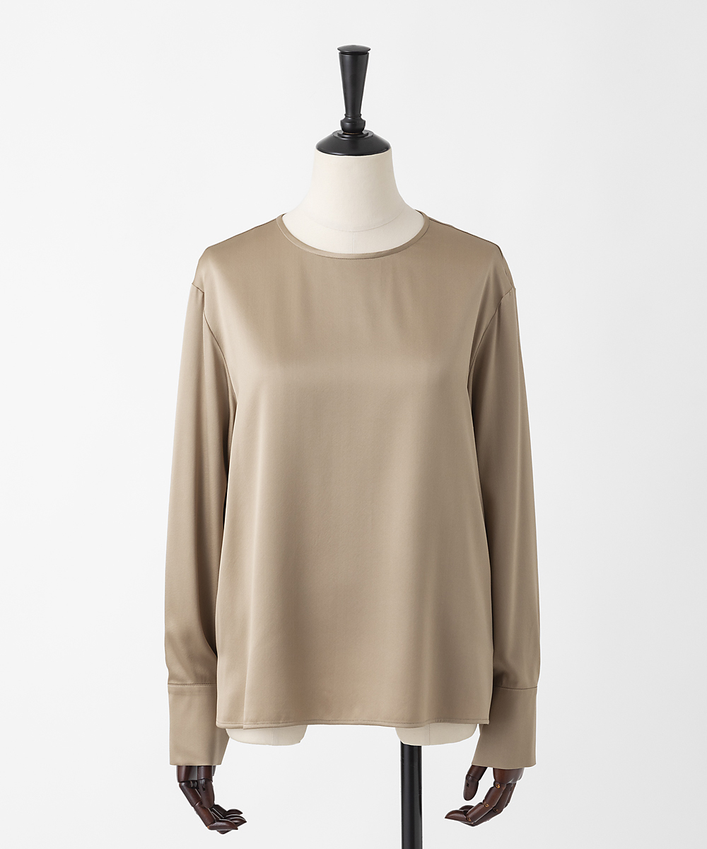 EAUVIRE ウォッシャブルシルクロングスリーブブラウス キャメル