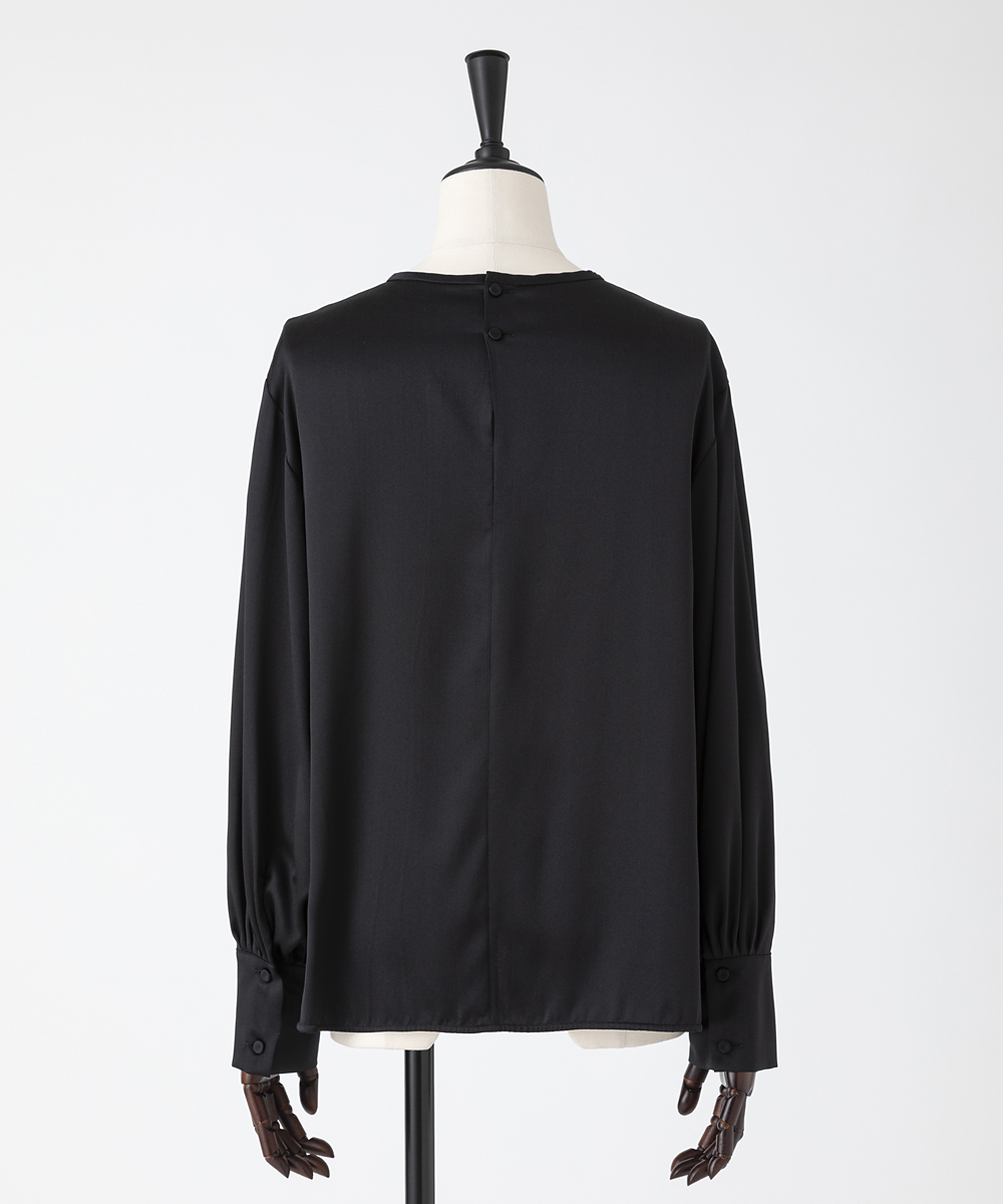 EAUVIRE ウォッシャブルシルクロングスリーブブラウス ブラック