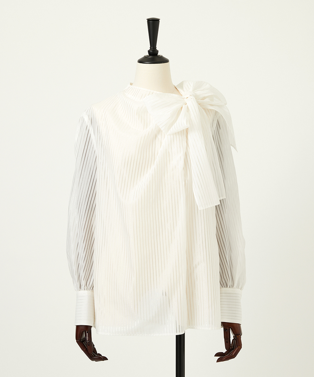 EAUVIRE ストライプボウタイブラウス ホワイト