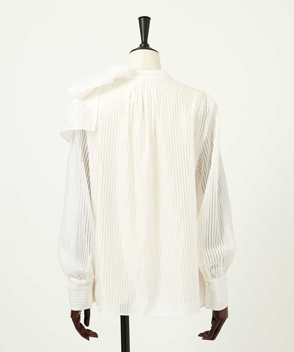 EAUVIRE ストライプボウタイブラウス ホワイト