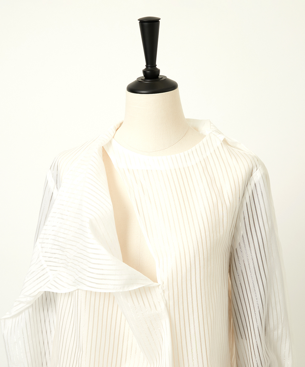 EAUVIRE ストライプボウタイブラウス ホワイト