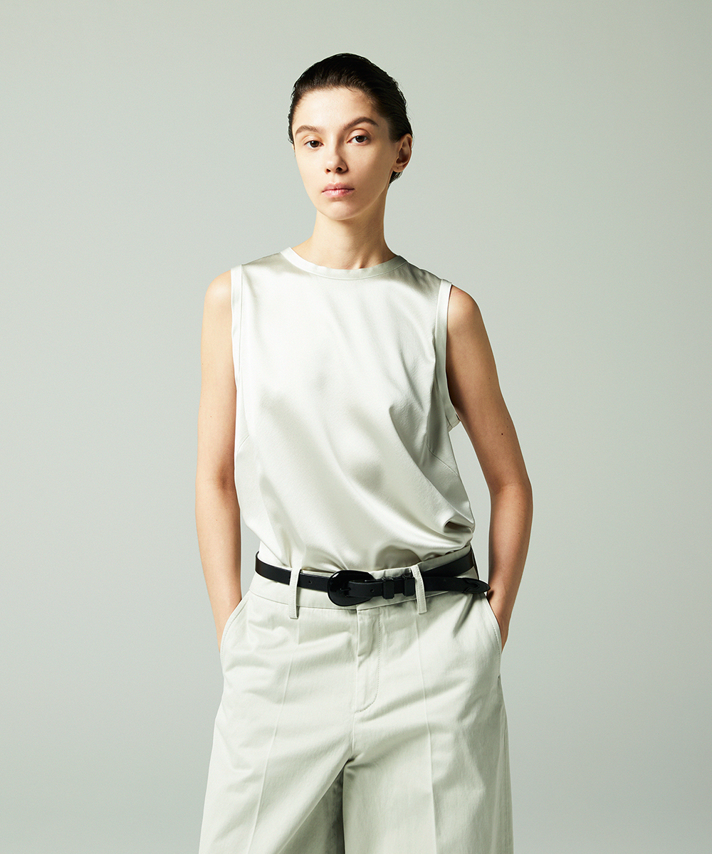 EAUVIRE ウォッシャブルシルクノースリーブブラウス セージ