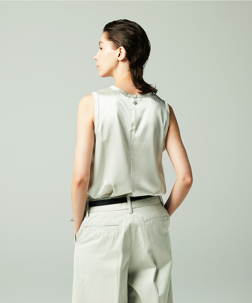 EAUVIRE ウォッシャブルシルクノースリーブブラウス セージ
