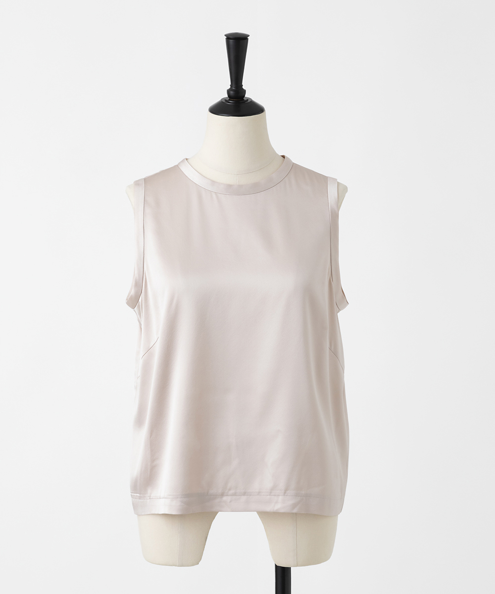 EAUVIRE ウォッシャブルシルクノースリーブブラウス セージ