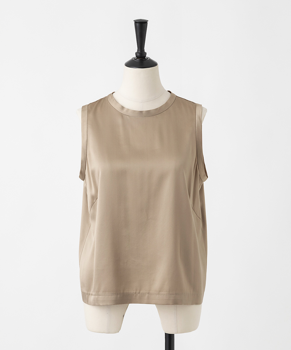 EAUVIRE ウォッシャブルシルクノースリーブブラウス セージ