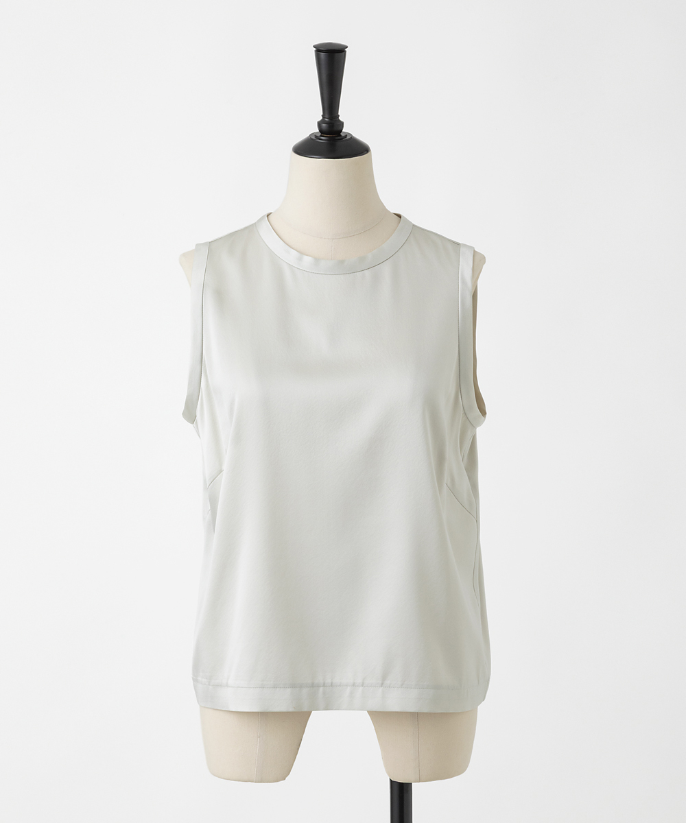 EAUVIRE ウォッシャブルシルクノースリーブブラウス セージ