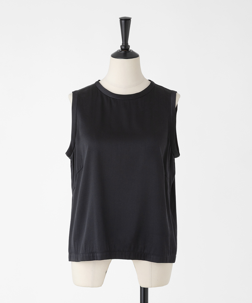 EAUVIRE ウォッシャブルシルクノースリーブブラウス ブラック