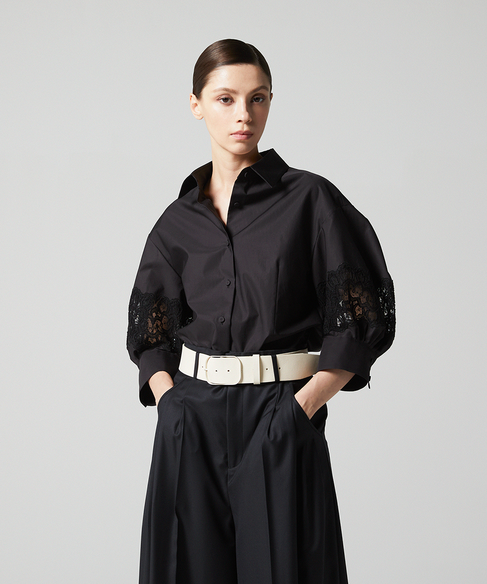 EAUVIRE レーススリーブシャツ ブラック