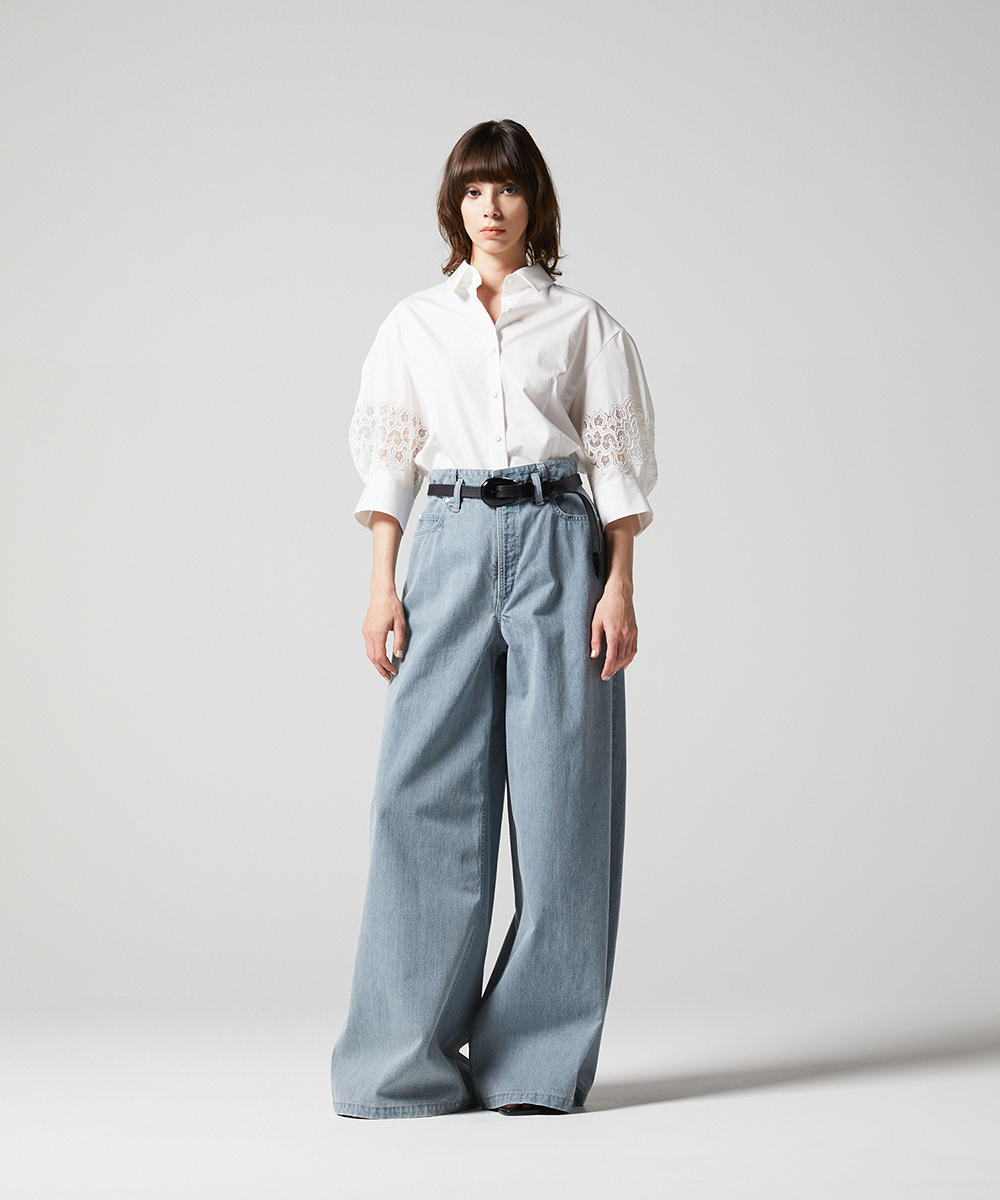 EAUVIRE レーススリーブシャツ ブラック