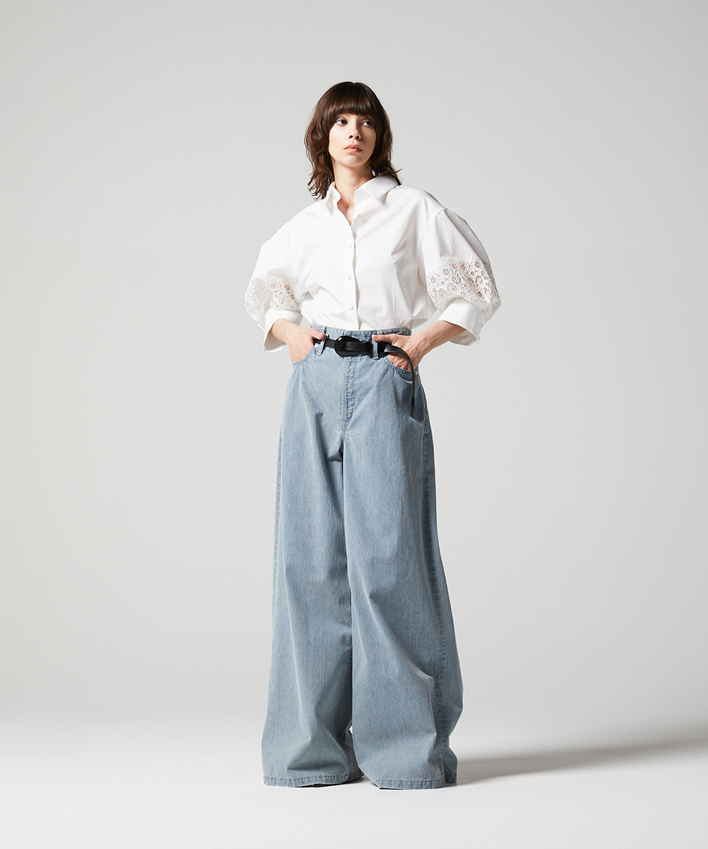 EAUVIRE レーススリーブシャツ ブラック