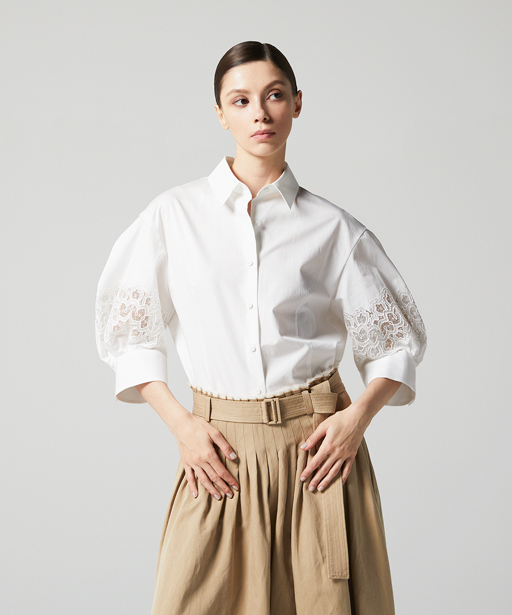 EAUVIRE レーススリーブシャツ ブラック