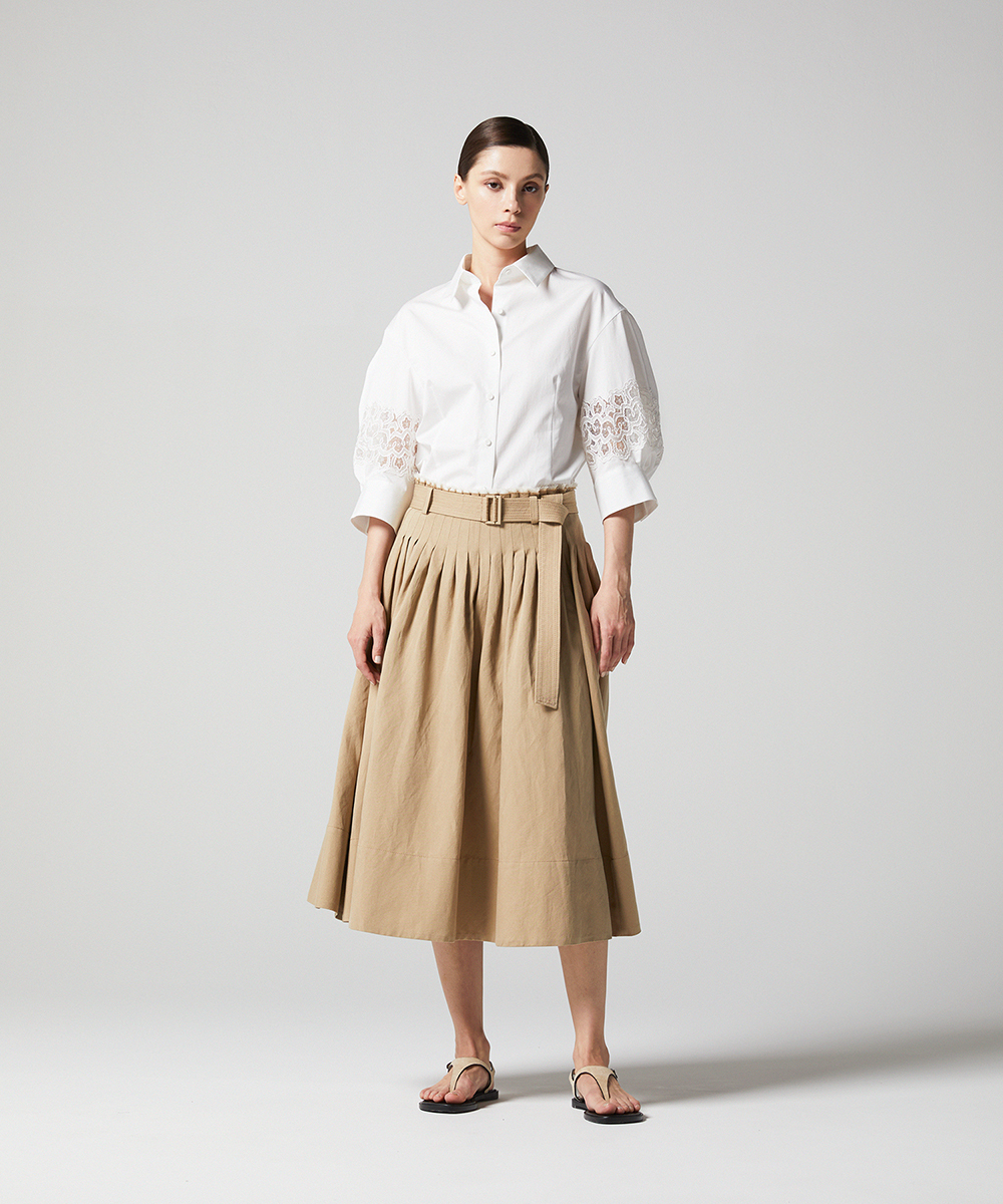 EAUVIRE レーススリーブシャツ ブラック