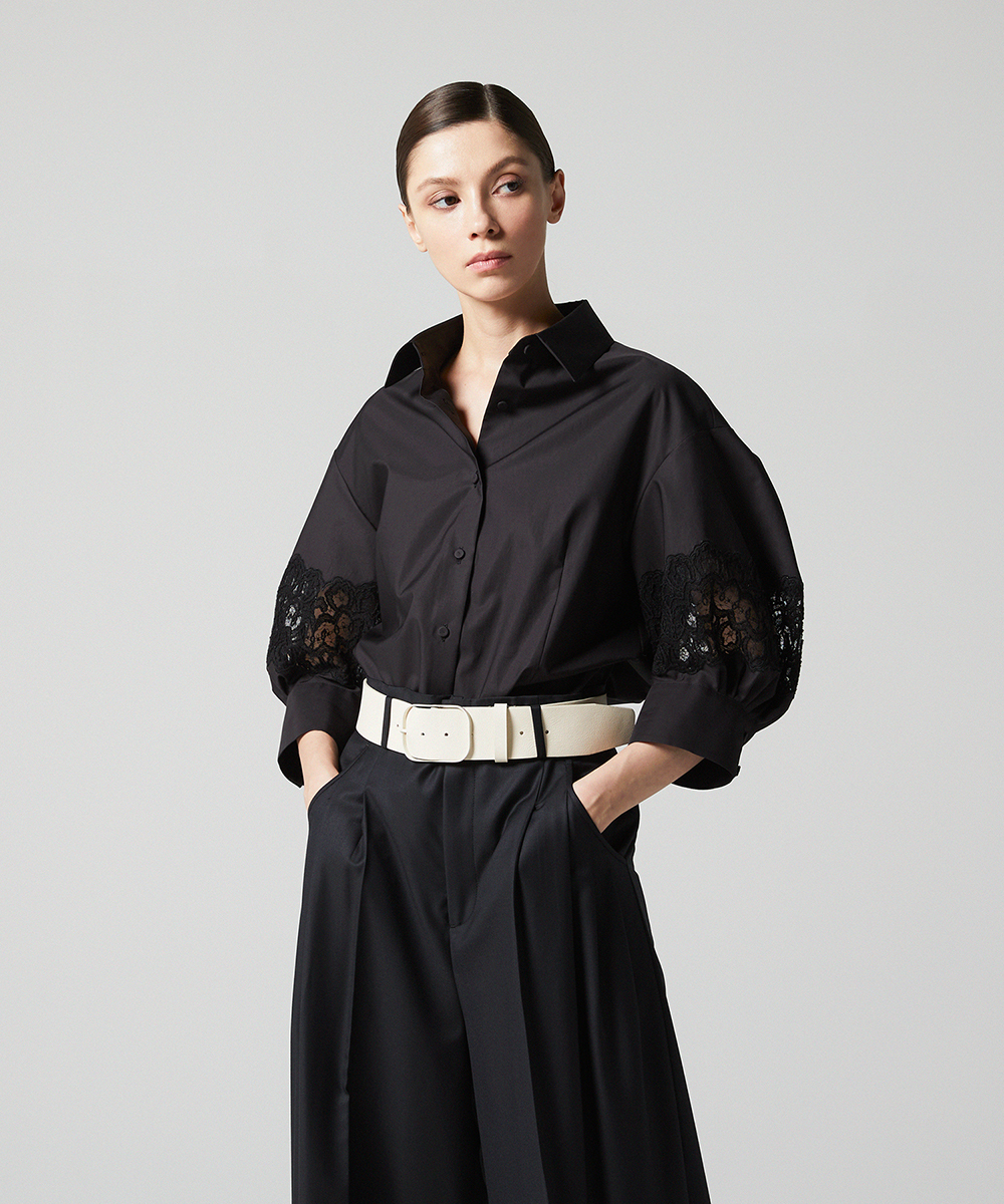 EAUVIRE レーススリーブシャツ ブラック
