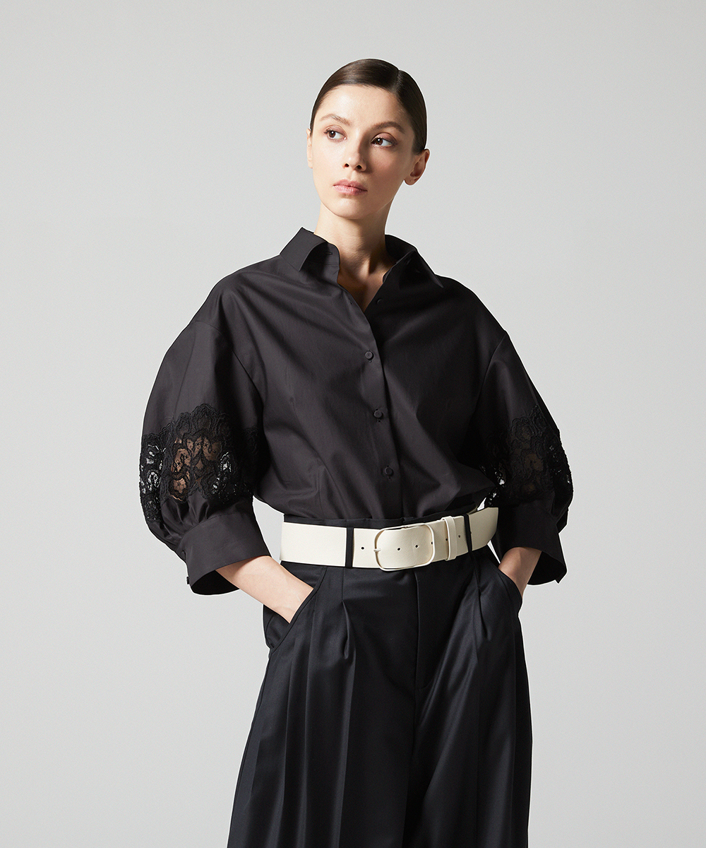 EAUVIRE レーススリーブシャツ ブラック