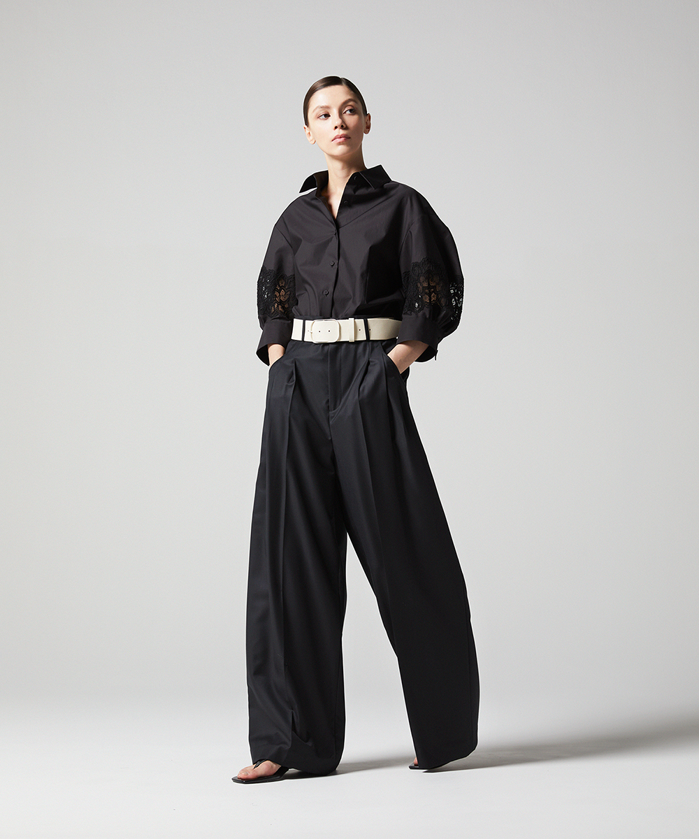 EAUVIRE レーススリーブシャツ ブラック