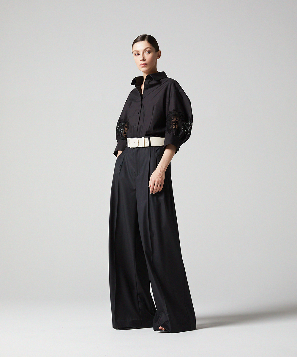 EAUVIRE レーススリーブシャツ ブラック