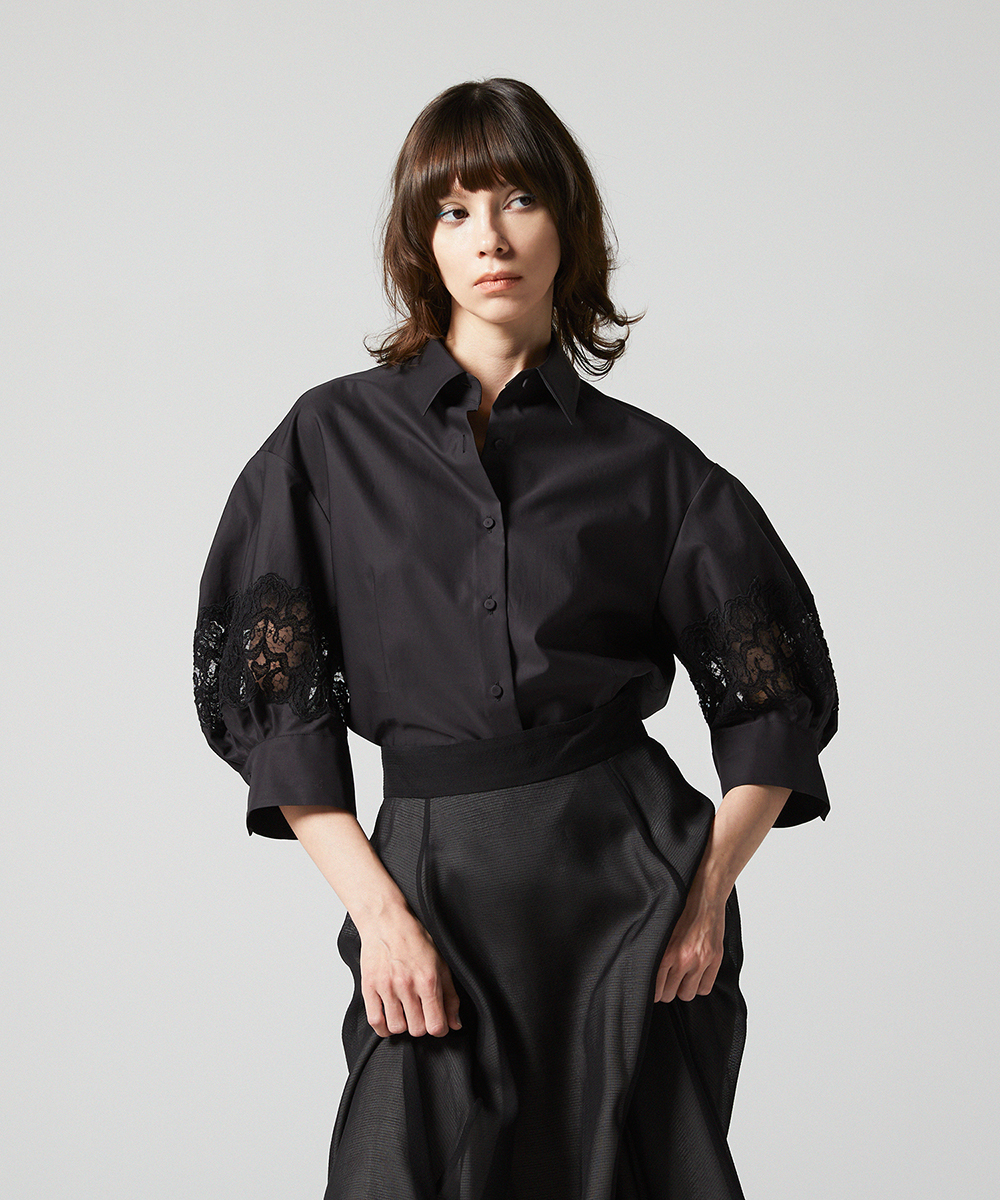 EAUVIRE レーススリーブシャツ ブラック