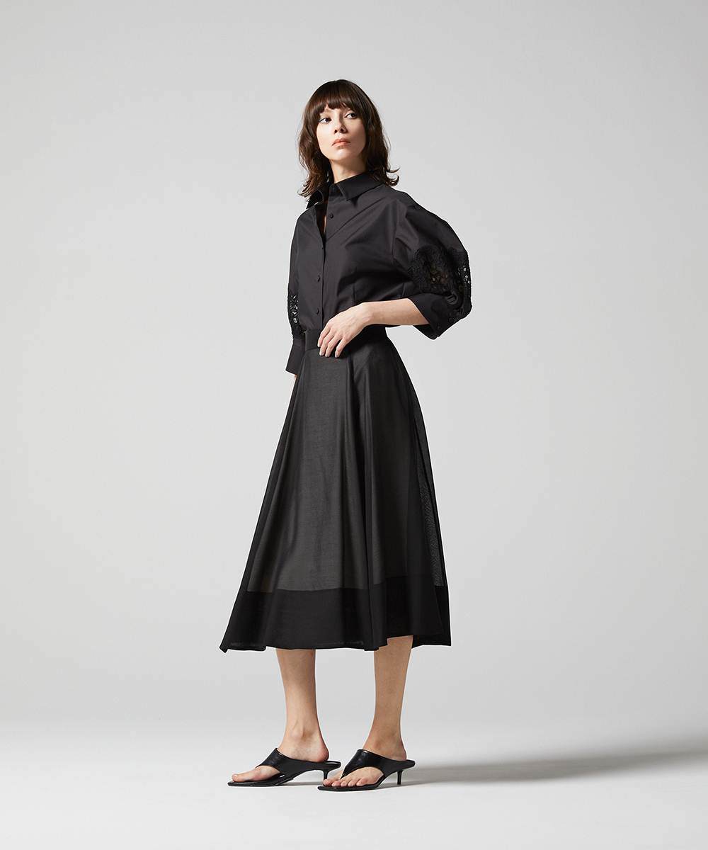 EAUVIRE レーススリーブシャツ ブラック