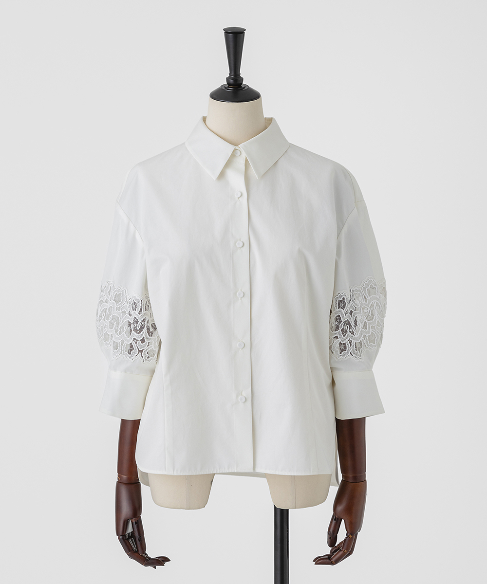 EAUVIRE レーススリーブシャツ ブラック