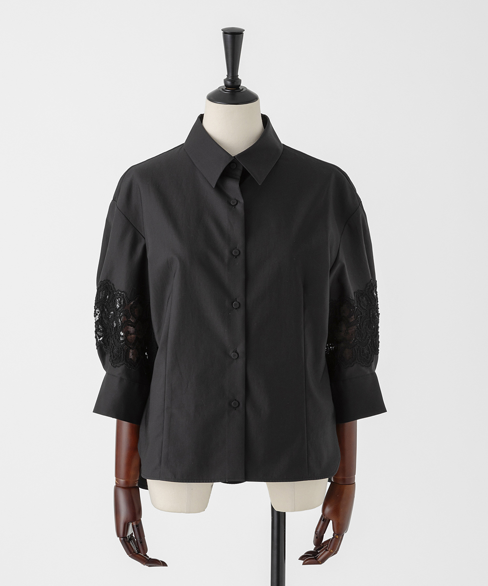 EAUVIRE レーススリーブシャツ ブラック