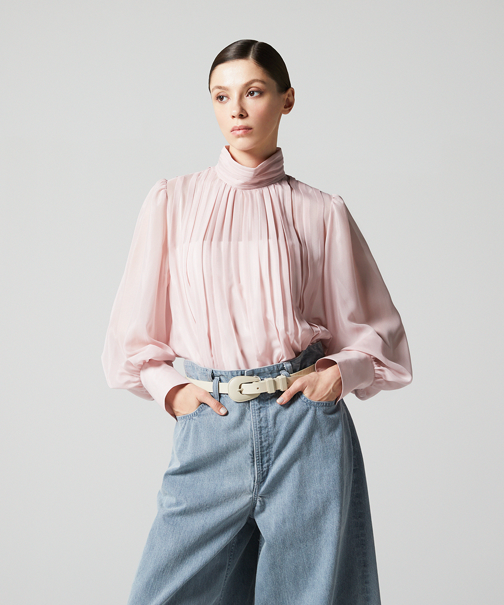 EAUVIRE ランダムタックブラウス ピンク