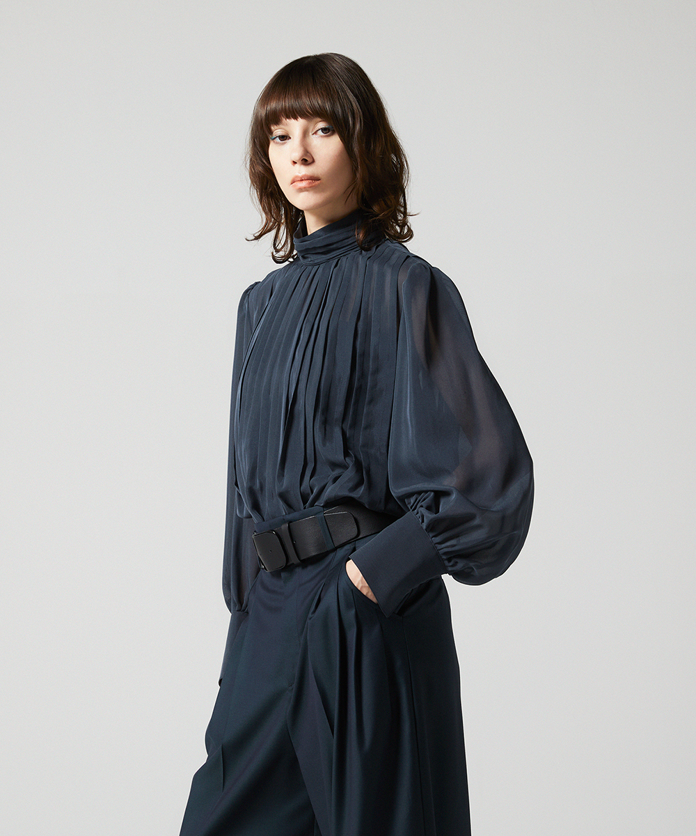 EAUVIRE ランダムタックブラウス ダークグリーン