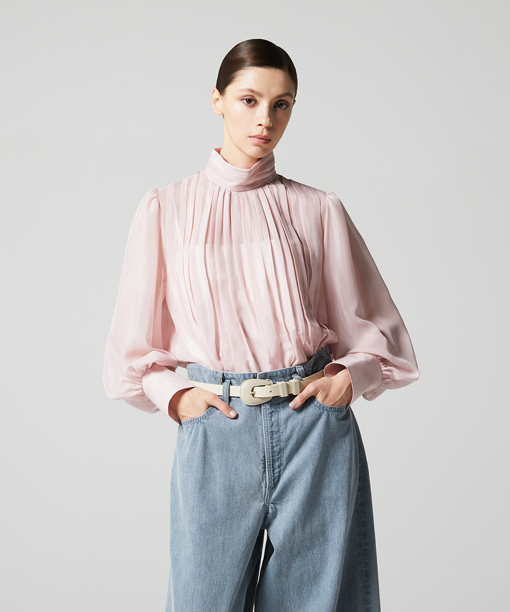 EAUVIRE ランダムタックブラウス ダークグリーン