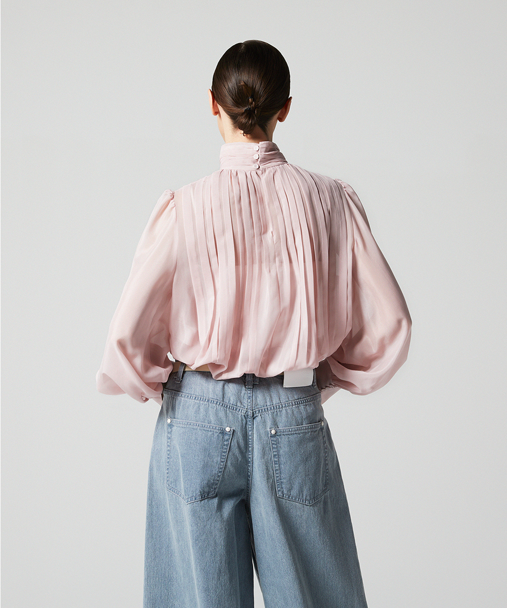 EAUVIRE ランダムタックブラウス ダークグリーン