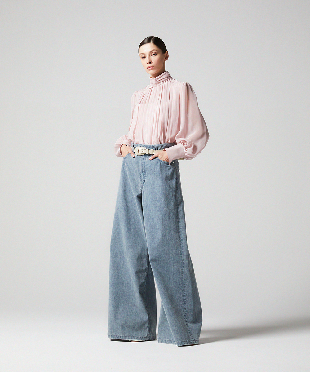 EAUVIRE ランダムタックブラウス ダークグリーン