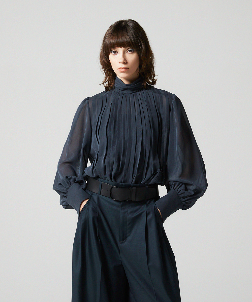 EAUVIRE ランダムタックブラウス ダークグリーン