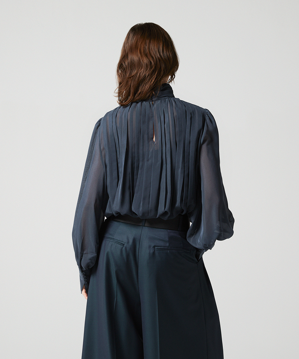 EAUVIRE ランダムタックブラウス ダークグリーン