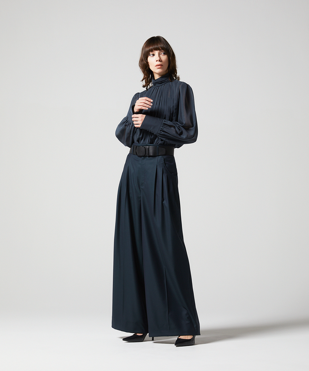 EAUVIRE ランダムタックブラウス ダークグリーン