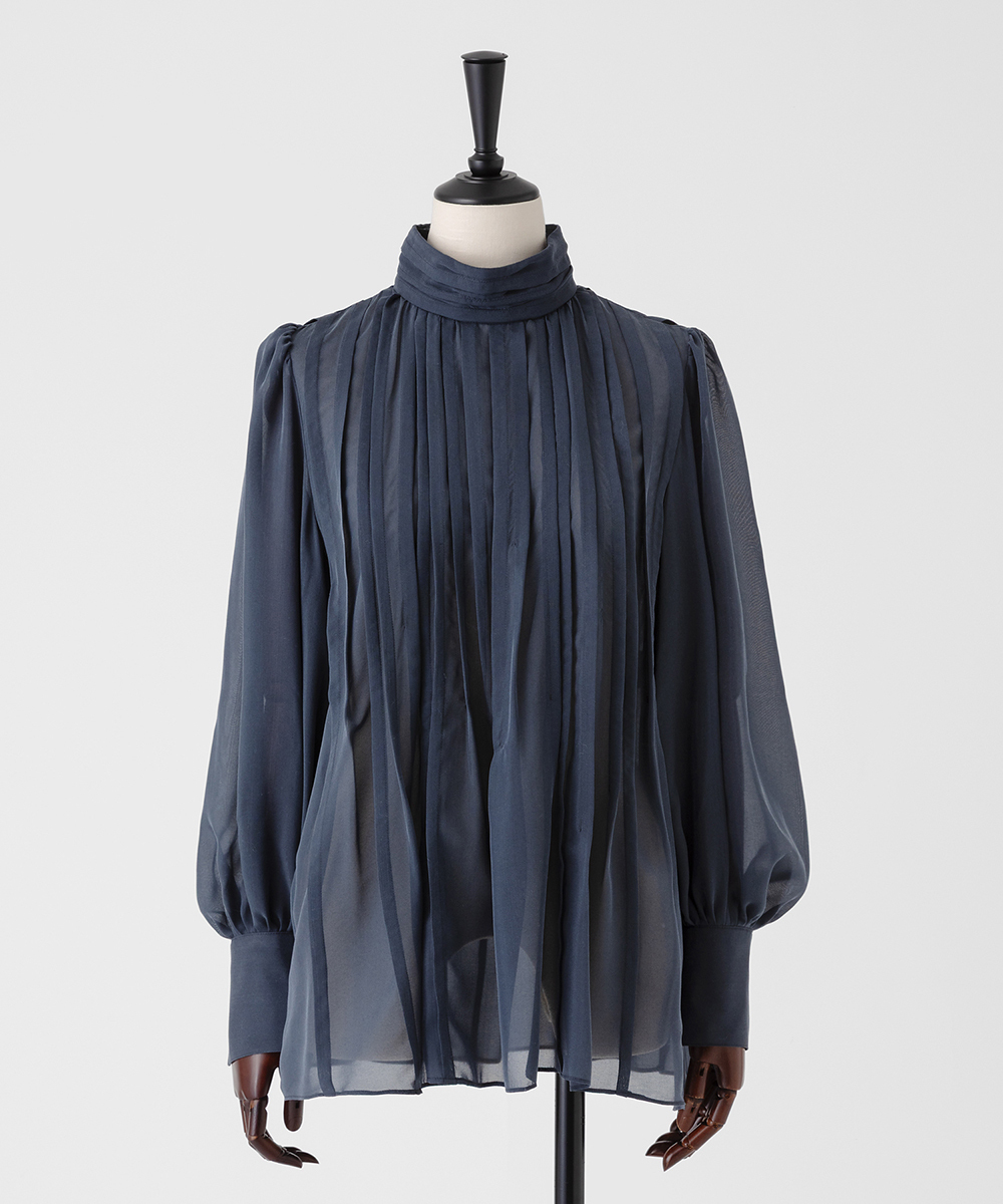 EAUVIRE ランダムタックブラウス ダークグリーン