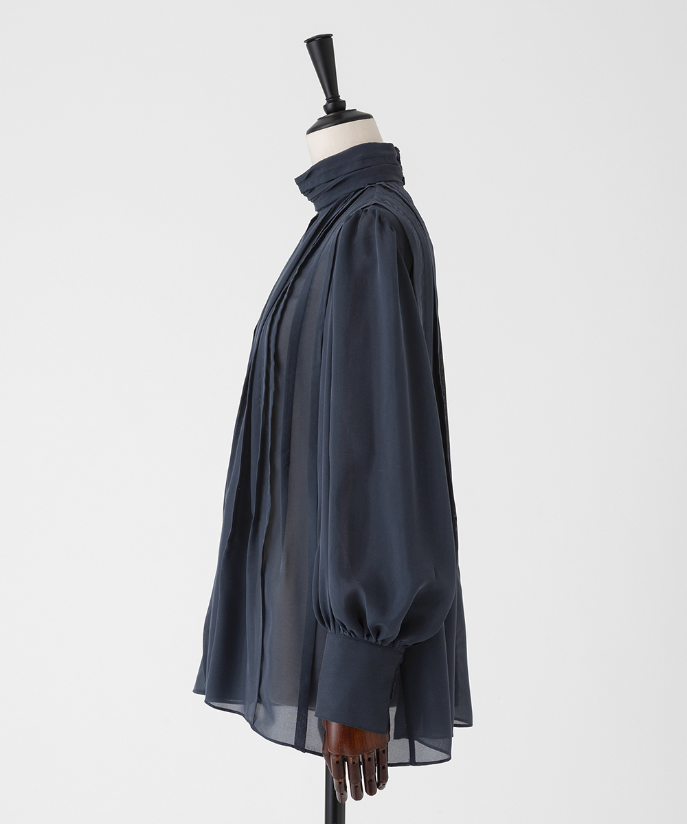 EAUVIRE ランダムタックブラウス ダークグリーン