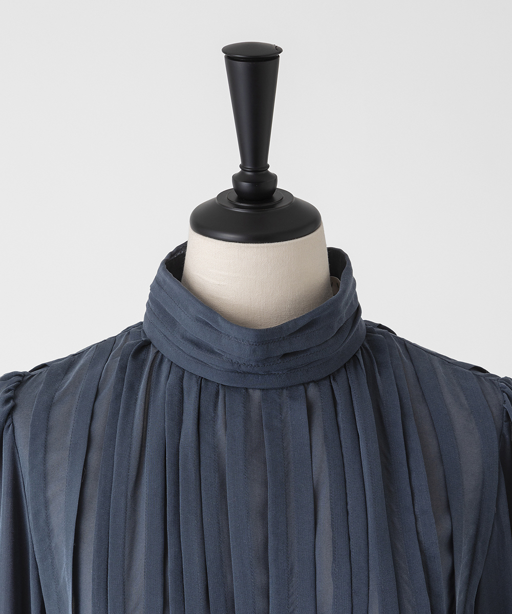 EAUVIRE ランダムタックブラウス ダークグリーン