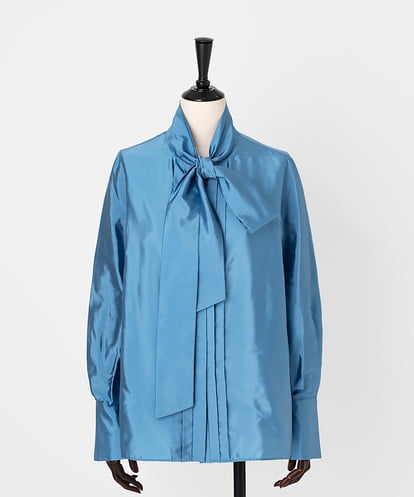 EAUVIRE シルク混タフタボウブラウス ブルー