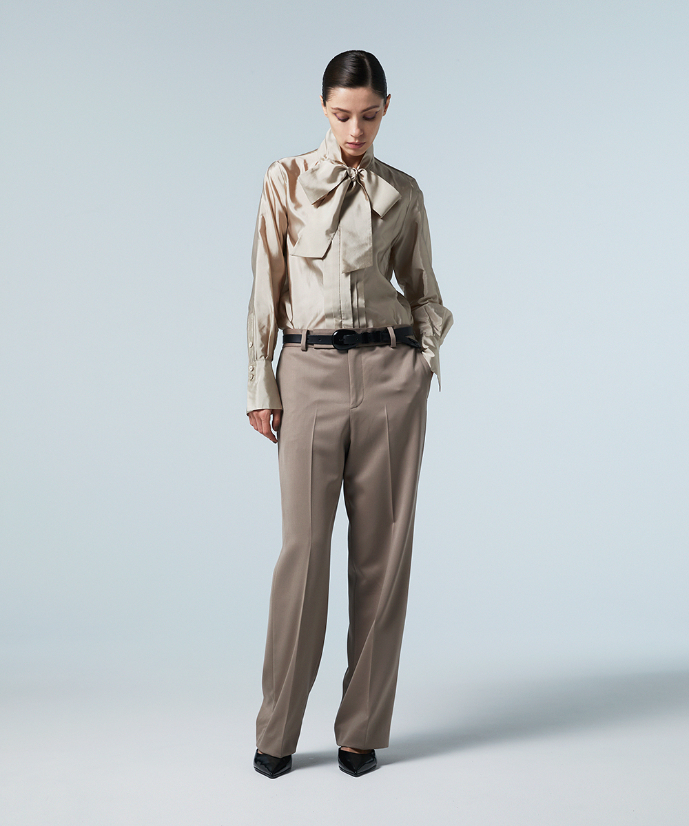 EAUVIRE シルク混タフタボウブラウス グリーン