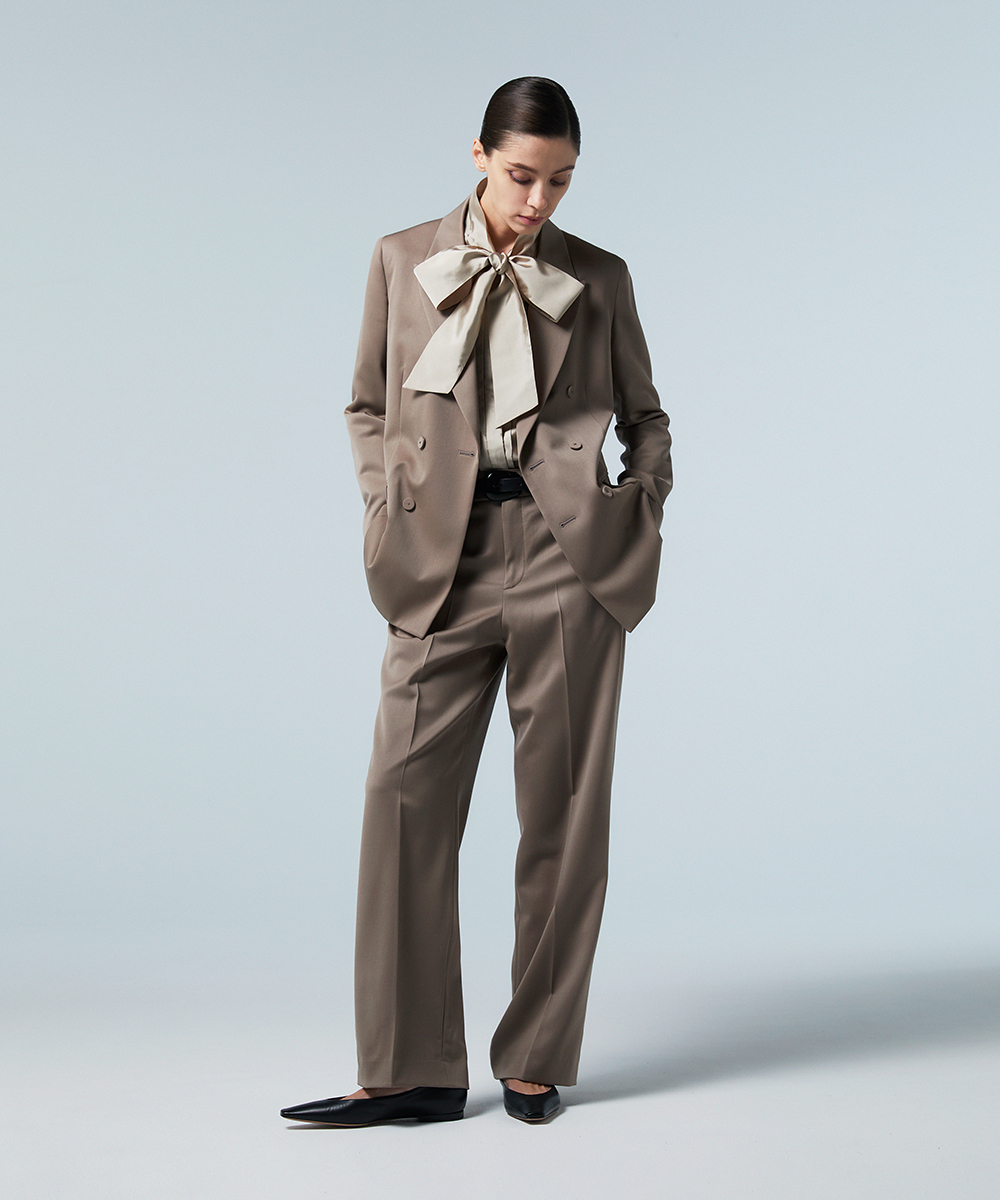 EAUVIRE シルク混タフタボウブラウス グリーン