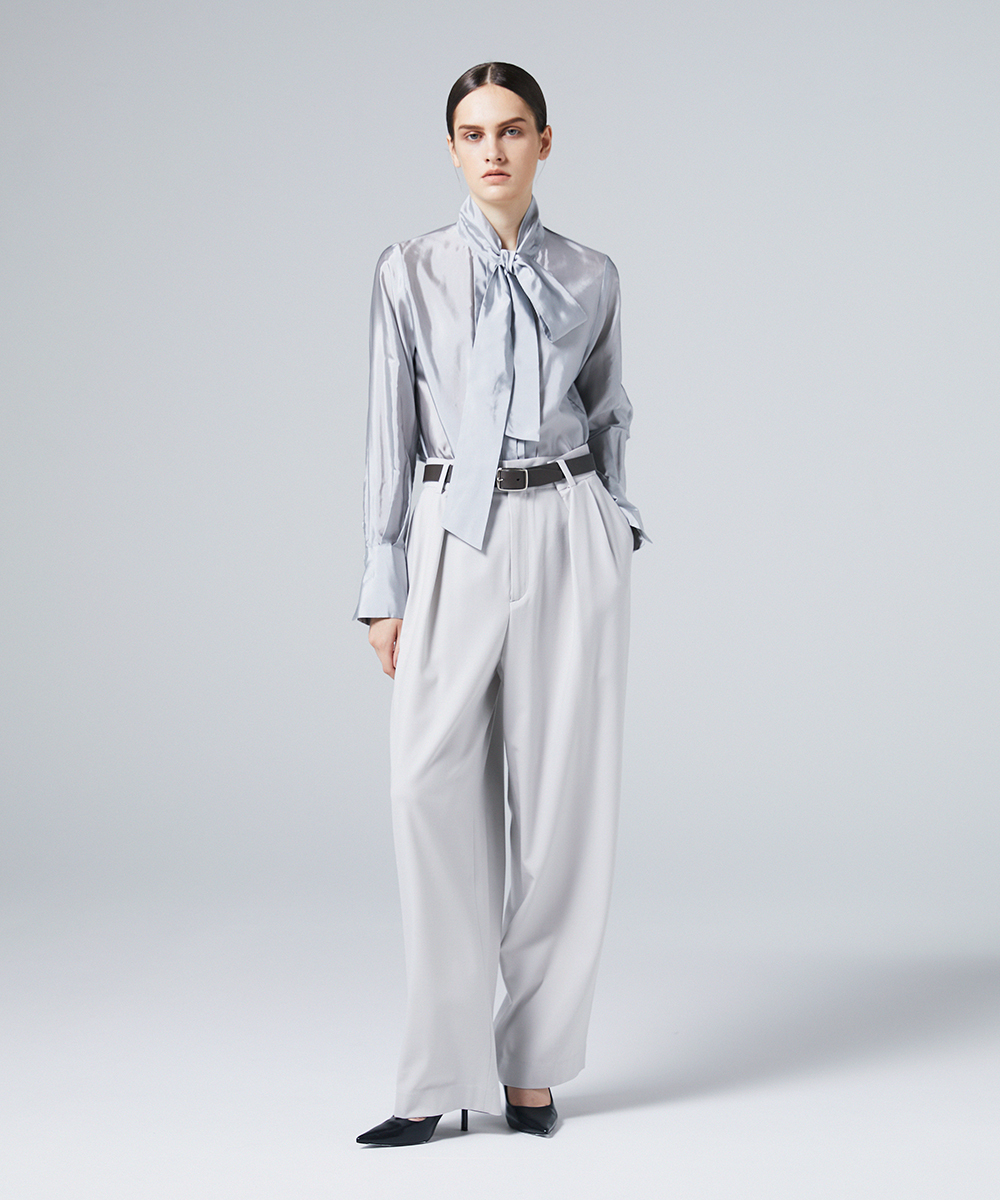 EAUVIRE シルク混タフタボウブラウス グリーン